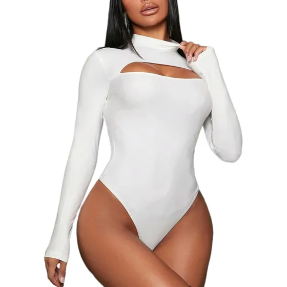 Blusa Body Manga Larga Cuello Alto Tortuga Escotado Mujer