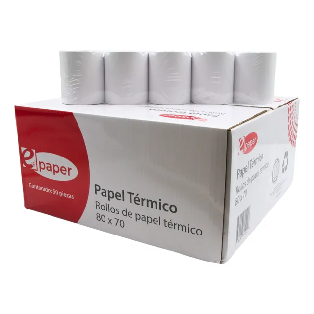 Caja Papel Rollo Termico 80x70 Mm 50 Pzas Alto Rendimiento