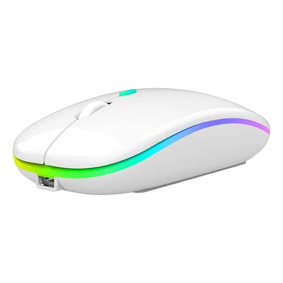 Mouse Branco Wireless Recarregável Led Rgb 2.4 Ghz Sem Fio