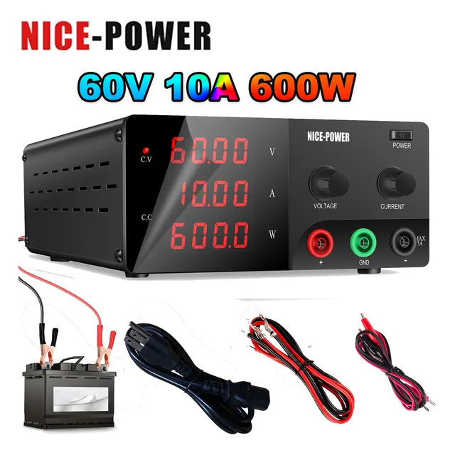 60V 10A 600W Fuente De Alimentación Banco alta potencia DC Regulada，Con Perilla del codificador e interruptor de salida，Fuente de alimentación de laboratorio, carga de baterías