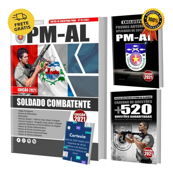 Kit Apostila Pm Al Soldado Combatente + Testes + Provas