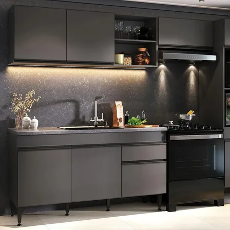Armário Cozinha Modulada Completa 281,5cm Milano Multimóveis Mp2397 Cinza