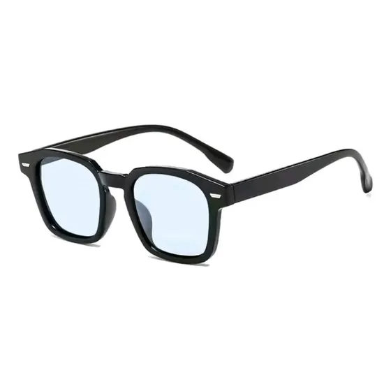 Óculos De Sol Retro Preto Lente Azul Quadrado Unissex