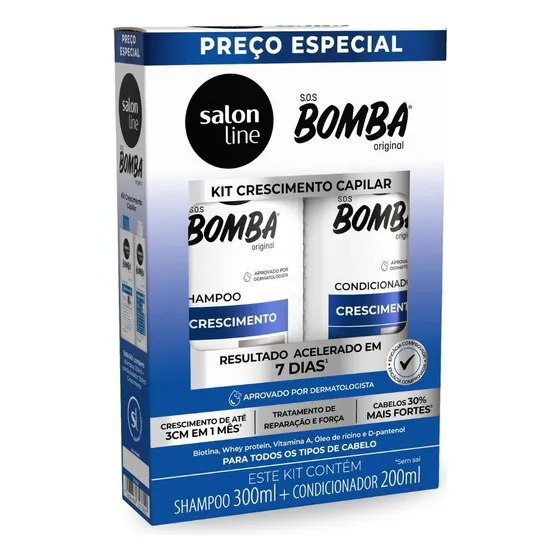 Kit Shampoo 300ml + Condicionador 200ml Sos Bomba Salon Line