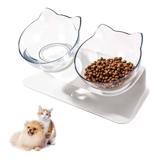 Plato Doble Mascotas Base Comedero Bebedero Corrige Postura Color Blanco