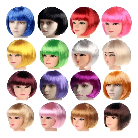 Peluca Corta Color Disfraz Party Halloween Cabello Sintético