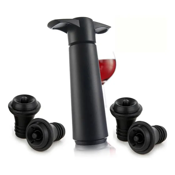 Bomba De Vacío Para Botellas De Vino Gadnic Con 4 Tapones Color Negro