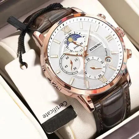 Relógio De Pulso Cronômetro Masculino Quartz À Prova D'água Marrom Branco