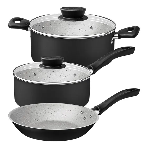Baterías De Cocina Linz 3 Piezas Antiadherente Tramontina Color Negro