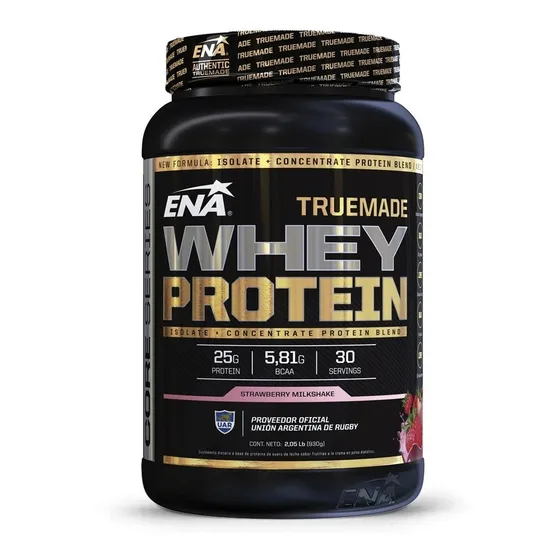 Suplemento en polvo ENA Sport True Made Whey Protein proteínas sabor strawberry milkshake en pote de 930g