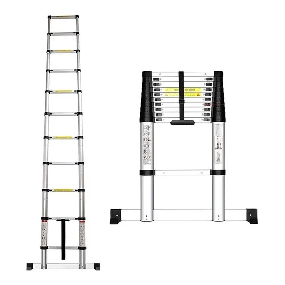 Escalera Telescopica 3.8 M Retractil Homex Estabilizador Color Plateado