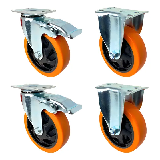 4 Ruedas Poliuretano Fija Y Giratoria Con Freno 75mm 100kg 