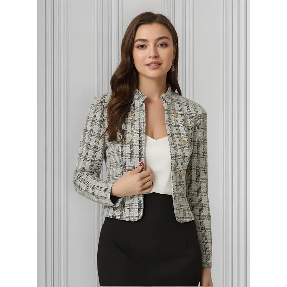 Chamarras Corta Blazer Mujer De Tweed Vintage Negocio