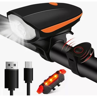Luz Bicicleta Lámpara Recargable Delantera Y Traser Y Claxon Luz Bicicleta Lámpara Recargable Delantera Y Traser Y Claxon