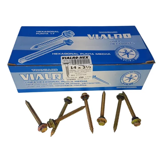 150 Tornillos Cab Hex P Ran. 14x2 1/2 Arandela Chapa Goma