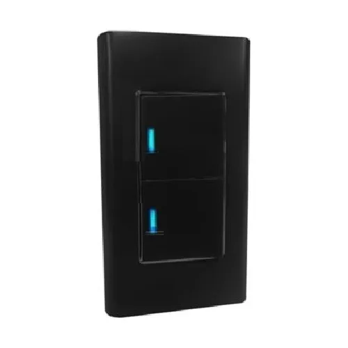 Interruptor Doble Standard Pared Policarbonato Negro Retie