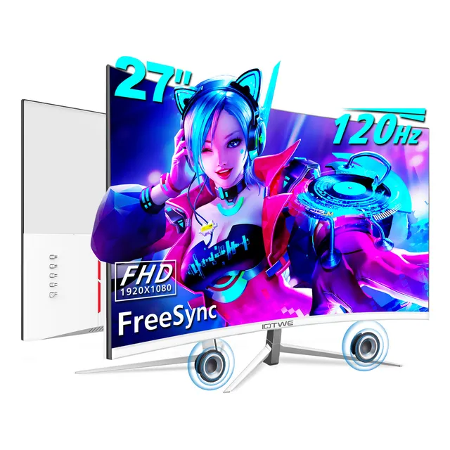 Monitor Gamer Curvo Pc Hdmi 2.0 VGA portátil LED 120 Hz 27 " Bocinas Blanco Iotwe