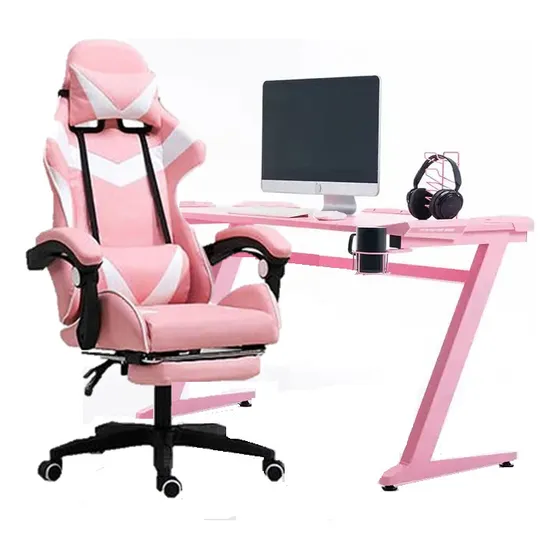 Mesa Gaming Rosada Gamer Con Luz Led Fibra De Carbono
