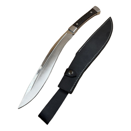 Facão Kukri Aço Carbono Full Tang Cabo Madeira Bainha Couro Facão Kukri Aço Carbono Full Tang Cabo Madeira Bainha Couro
