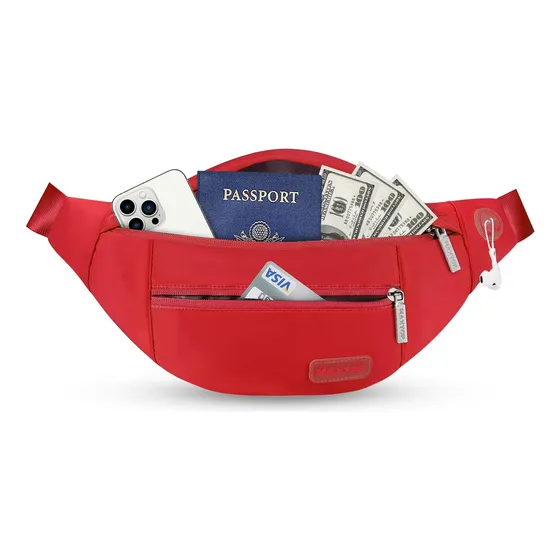 Bolsa De Fanny Pack Roja Con 4 Cremalleras Para Deportes Y V
