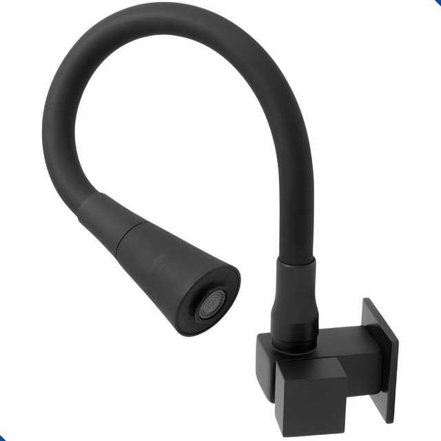 Torneira De Parede Cozinha Square Luxo Cano Flexível Preta Torneira De Parede Cozinha Square Luxo Cano Flexível Preta