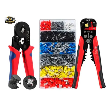Foto de Kit Alicate Crimpar Descascador 1200 Terminais Ilhós Tubular W&g