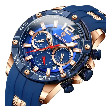 Relógio Masculino Pulseira De Aço À Prova D'água Silicone Azul