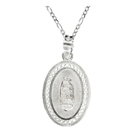 Dije De Plata Virgen De Guadalupe Ovalado Con Cadena De Plata Calibre 40 Y 45 Cm De Largo Ideal Para Mujer O Niños Regalo En Boda Bautizo Primera Comunión