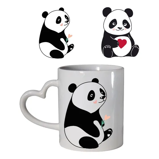 Taza Blanca Asa De Corazón Pandas Enamorados