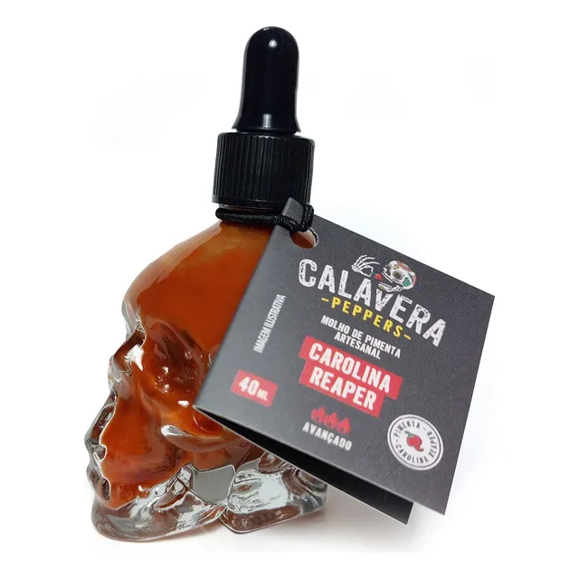 Caveira De Vidro Com Pimenta Carolina Reaper - 40ml