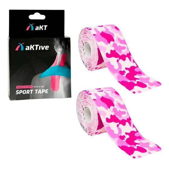 2 Unid Kinesiology Tape Bandagem Elástica Fita Kinesio Fisio Cor Camuflado Rosa