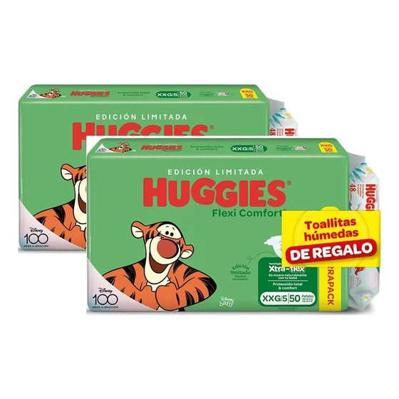 Huggies Flexi Xxg X 100 Unid + 96 Toallas De Género Sin género Tamaño Extra extra grande (XXG)