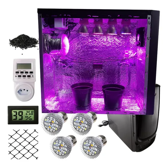 Estufa Indoor Completa Pc Grow 4 Lampadas Spectrum Timmer Cor Preto