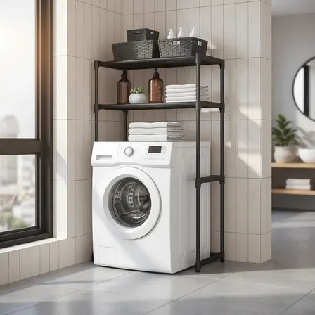 Rack Lavanderia Máquina Prateleira Estante Organizador Metal Preto Ou Branco