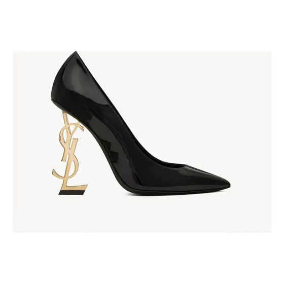 Zapatillas De Salón Opyum De Charol Con Tacón Dorado