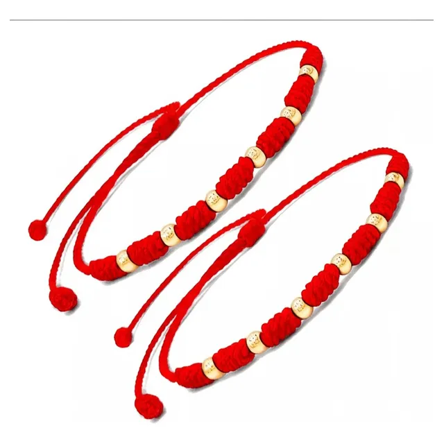 Dos Pulseras 7 Nudos Oro Laminado Parejas Hilo Rojo Manillas