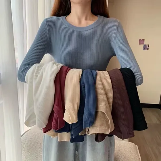 Saco Jersey Buzo Básico Acanalado Cuello Redondo Para Dama
