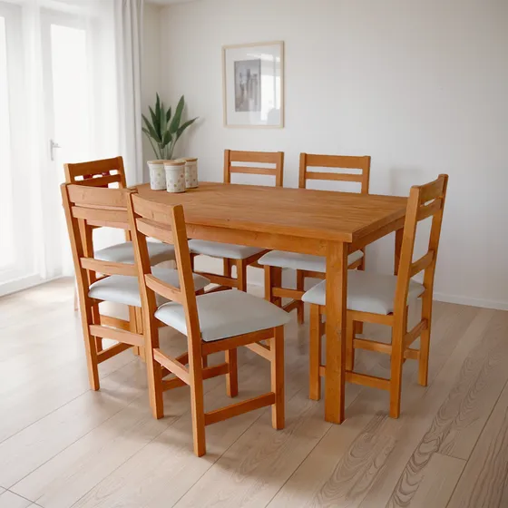 Mesa 80x135 + 6 Sillas Premium Tapizadas