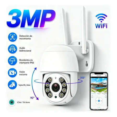 Cámara De Seguridad Exterior Wifi Trishome O Icsee App 1080p Pan&tilt 360 Grados Ptz Cámara Con Visión Nocturna Con Audio Bidireccional Detección Movimiento Con Alerta Compatible Con Alexa Nanwei