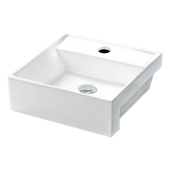 Cuba Louça Banheiro Semi Encaixe Quadrada Porcelana Branca Apoio Lavabo Cor Branco