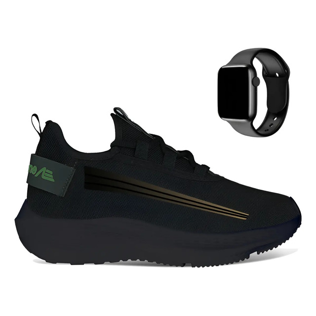 Tênis Masculino Treino Academia Caminhada + Relógio Digital Preto/dourado 42 Tênis Masculino Treino Academia Caminhada + Relógio Digital Preto/dourado 42