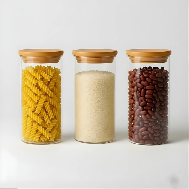 Kit 3 Pote Hermético De Vidro Tampa De Bambu 1l Alimentos Transparente