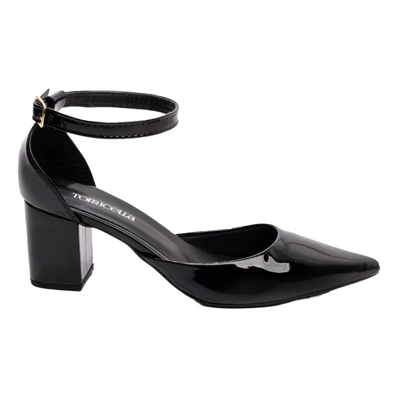 Sapato Scarpin Feminino Torricella Verniz Preto Com Fivela