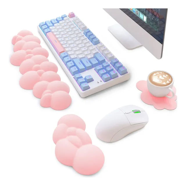 Pack De Mouse Pad Y Soporte Ergonomico Para Mueca Rosa