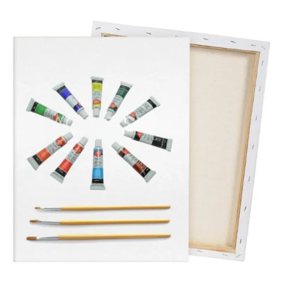 Bastidor Lienzo + Kit De Pintura Acrilica 10 Und + Pinceles