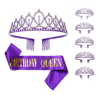 Conjunto De Corona Y Banda De Cumpleaños Con Alfileres De Pe Conjunto De Corona Y Banda De Cumpleaños Con Alfileres De Pe