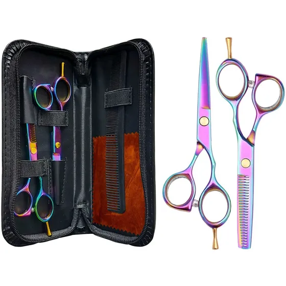 Kit Tijeras Tornasolada Tijera De Corte + Entresacar Pelo