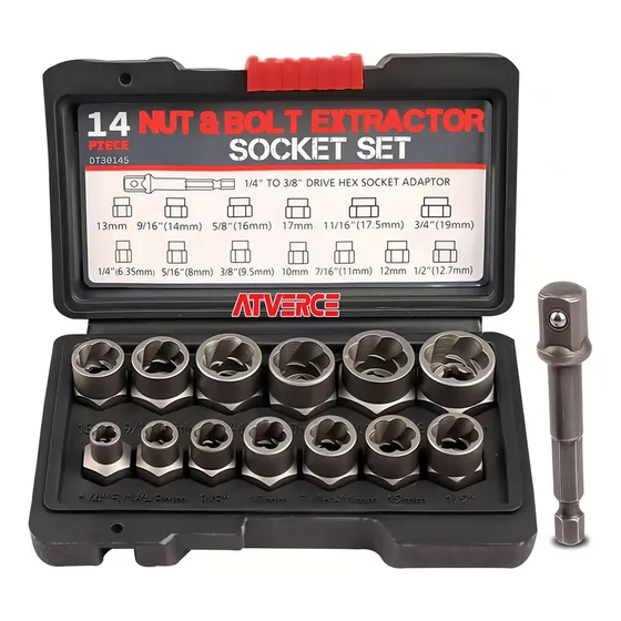 Juego Extractor De Tornillos Y Tuerca Herramienta 14 Piezas