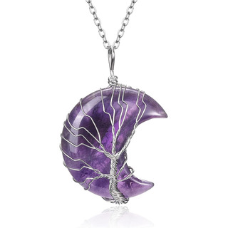 Árbol De La Vida-collar De Luna Creciente Envuelta Amatista Árbol De La Vida-collar De Luna Creciente Envuelta Amatista