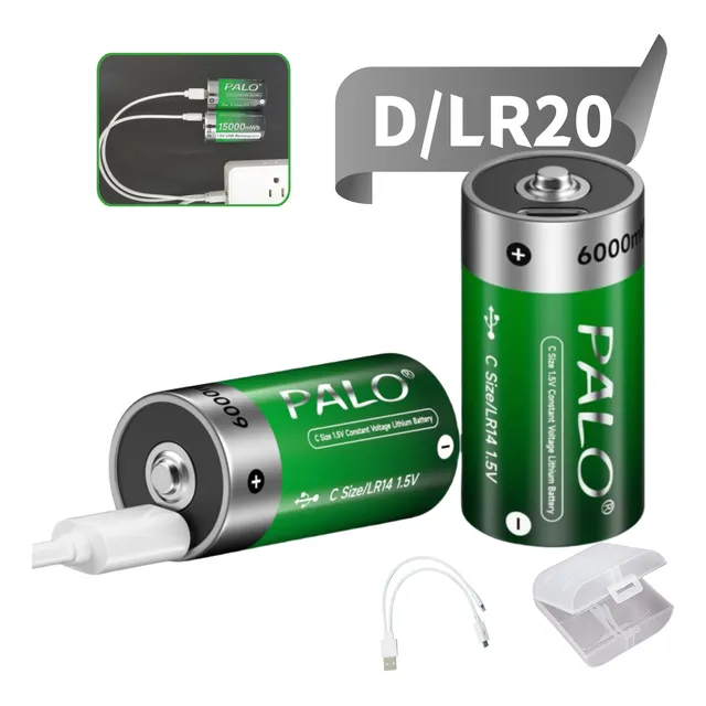 Carga Con Usb 2 Pilas Recargable 1.5v Tipo D Pilas Palo